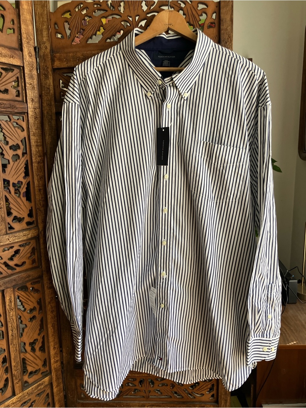 Tommy Hilfiger blue and white striped dress shirt